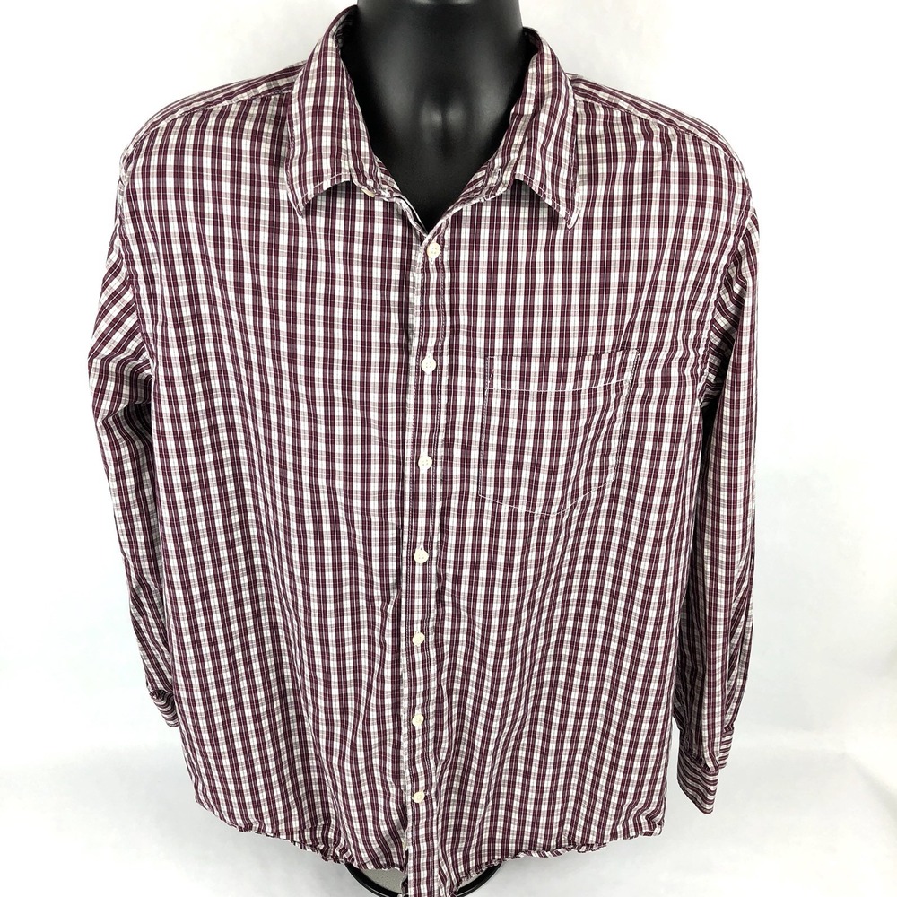 Old‎ Navy Shirt Men XL Dark Red White Button Front Cotton Collared - Picture 2 of 6